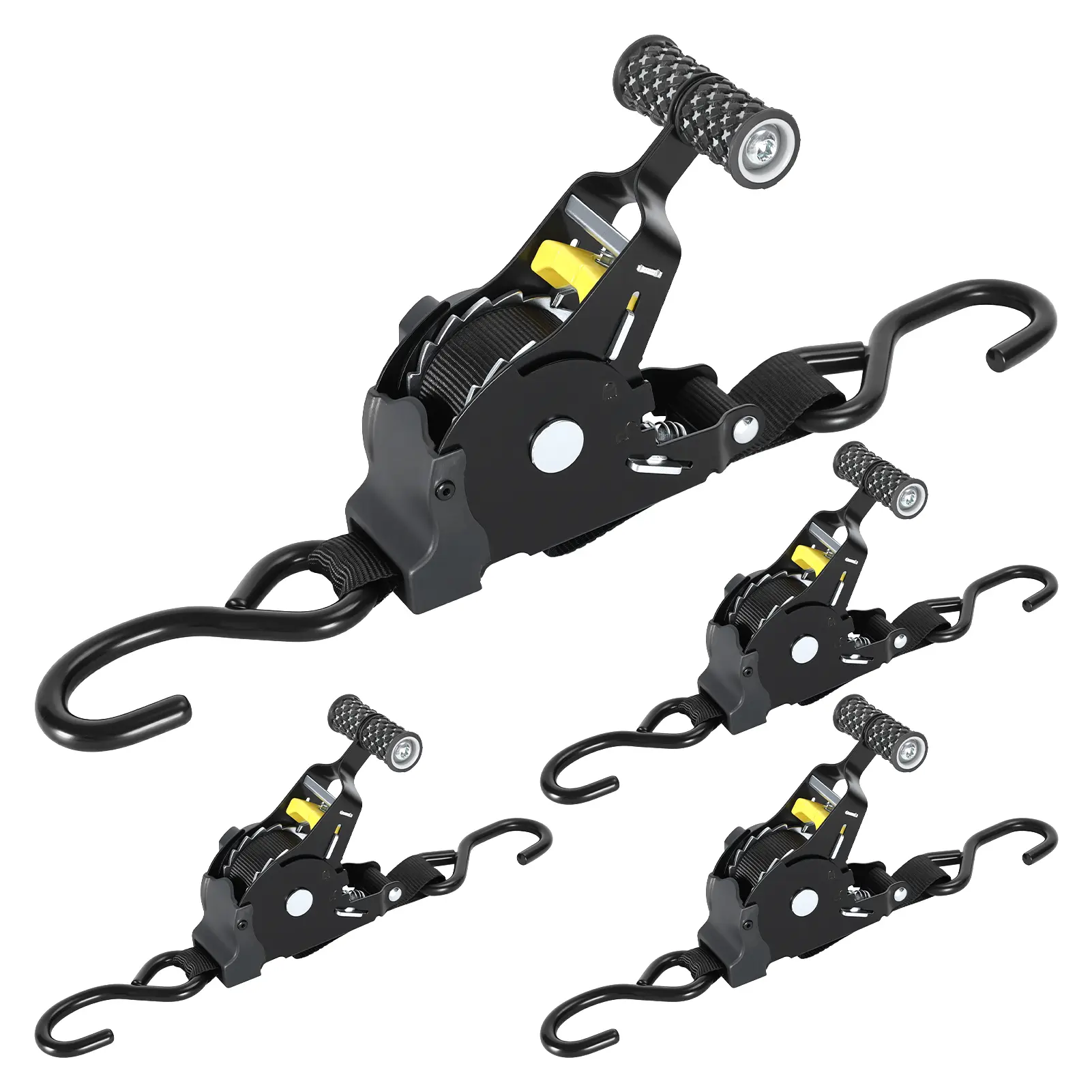 4 x Automatic Retracting Ratchet Straps for Ford Maverick, 500lbs (680kg) Capacity Heavy Duty, 11ft Length 1500 lbs Breaking Strength, S-Hooks for Motorcycle ATV Furniture Cargo Transportation Effortless Automatic Retraction, Movement, Versatile