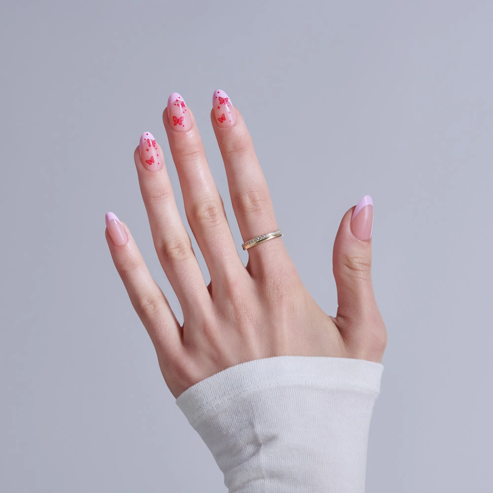 Kiss Core Design Press On Fake Glue Nails - Signature | Design, Pink, Medium, Almond