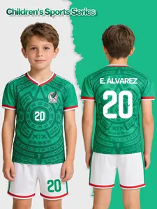 Green V-neck football suit for boys, with name E. ÁLVAREZ and number 20. It is a comfortable and breathable two-piece Soccer Jersey for matches and sports activities, suitable for outdoor exercises, school team equipment, and a great gift for festivals.