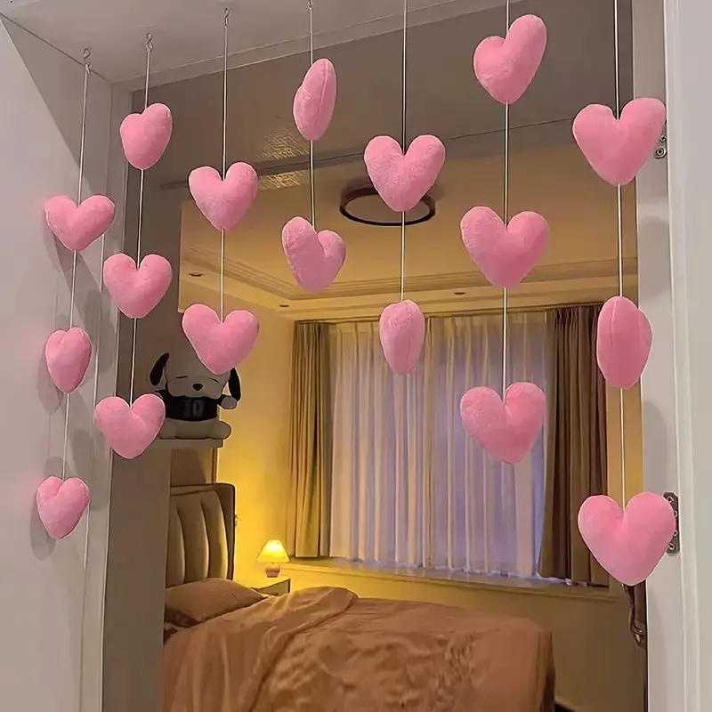 Cute Heart Door Curtain, 7 Strands 18 Hearts, Door Hanging Decorations, Decorations Accessories, Party Accessory, Valentine's Day Gift, Party Supplies, Fiesta Party Decorations, Pink, Doorframe Ornament, Party Decor Design