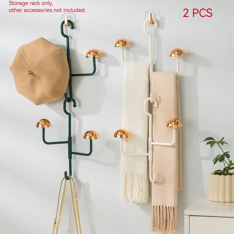 2-Piece Home 360° Rotating Mushroom-Shaped Hooks for Scarves, Hats, and Keys, Space-Saving Design for Autumn & Winter Organization