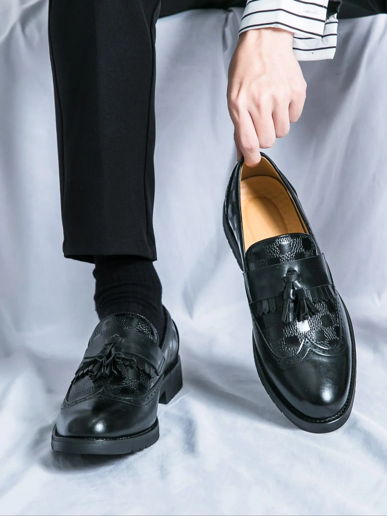 Men's Business Style Solid Color Tassel Design Slip on Loafers, Pu Leather Shoes, Fashionable Round Toe Shoes for Daily Wear, Breathable Comfortable Shoes for Men, Business Casual Shoes, Office Shoes