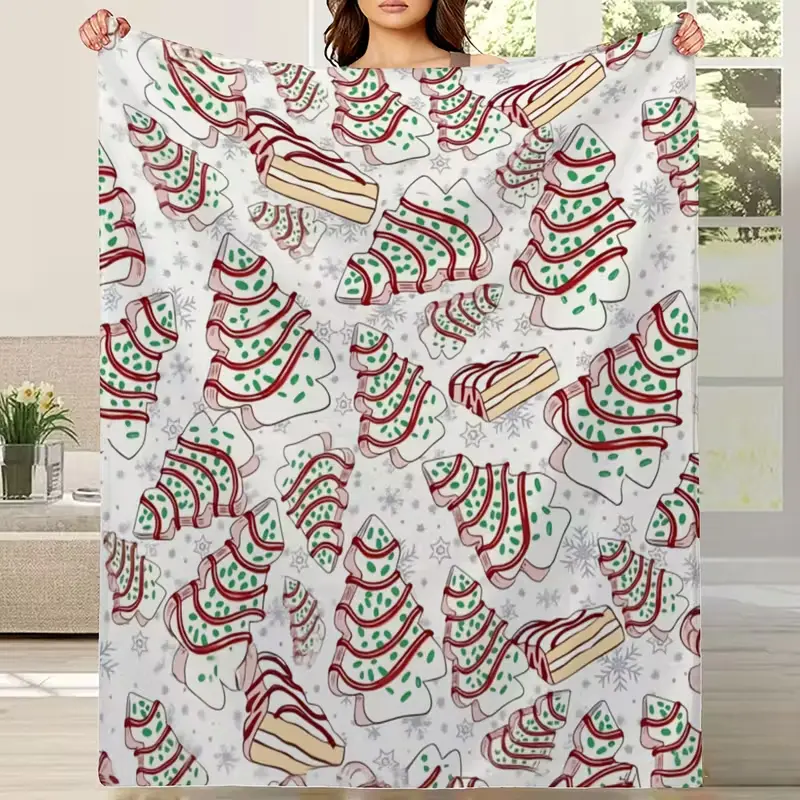 Oversized Christmas Tree Cake-Shaped Blanket Throw - Soft Polyester Flannel All-Season Shawl with Layered Layers, Cake Print, Sprinkles Design, Red/Green/White Holiday Colors for Sofa, Living Room - Modern Festive Gift for Children, 30*40in, 40*50in Small