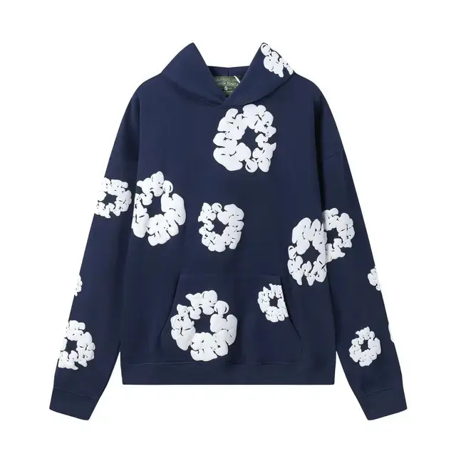 Navy blue hooded sweatshirt (white flora