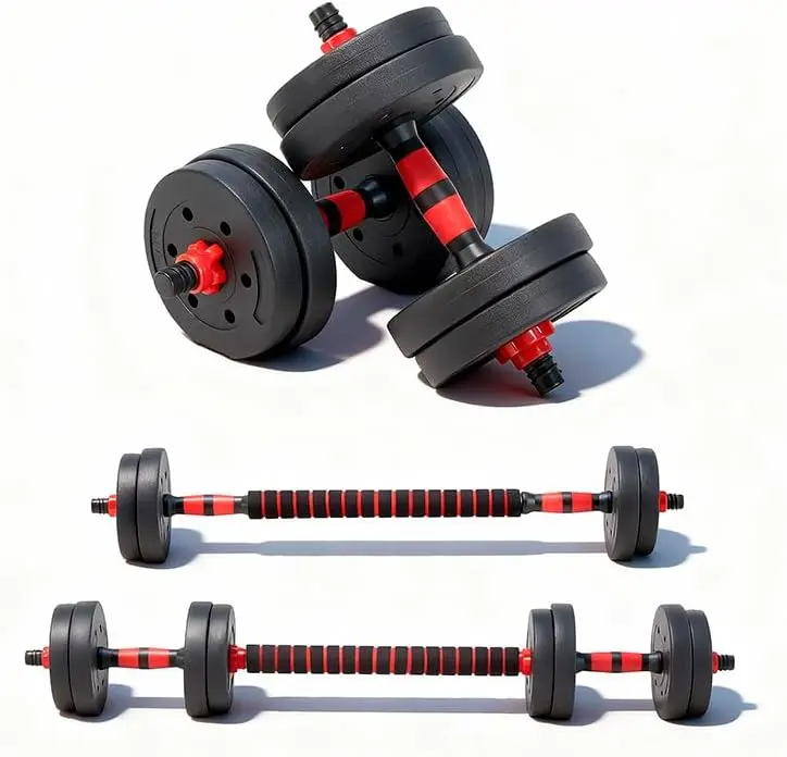 「FitnessGift」3 in 1 Adjustable Dumbbell Set for Home Gym, Dumbbells Barbell Kettlebell Push-Up Stand Combo, Multi-Functional Strength Training Equipment for Full Body Workout