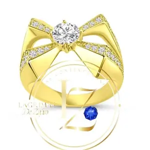 COD1014  Statement Ring Band with Gold Plated Band and clear zircon