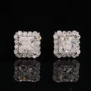 Square Earrings Screw Back Moissanite Silver S925 + Rhodium