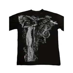 Affliction Dark Angel Print Short Sleeve T-Shirt, Casual Loose-Fitting H-Type Design, Graphic Pattern Long Clothing indiana outfit