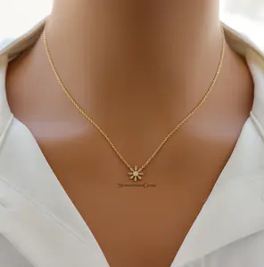 18K Gold Plated Mini Opal CZ Flower Pendant Necklace – Dainty Floral Jewelry for Everyday Elegance