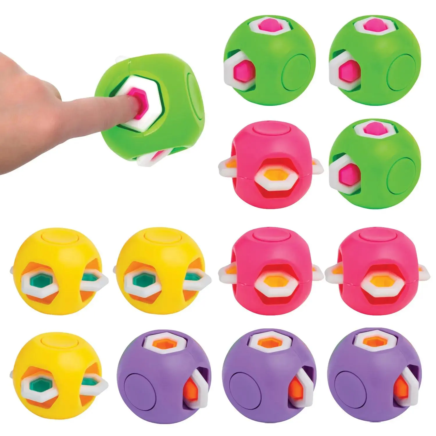 2 1/2" Fidget Popping Bright Silicone Spinner Cubes - 12 Pc.