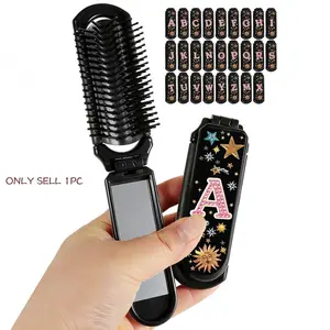 1pc Letter Folding Comb Y2K Style, Portable Mirror Comb for Girls, Retro Star Sun Design, Travel Mini Comb with Mirror, Perfect Gift, Hair Styling Comb, Grooming Comb