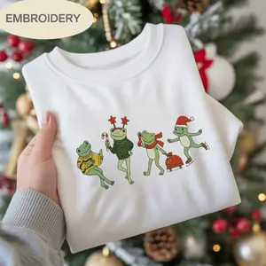 Cute Frog Christmas Embroidered Sweatshirt, Christmas Animal Sweater, Frog Christmas Tree Shirt,Christmas Shirt, Frog Lover Hoodie B7L