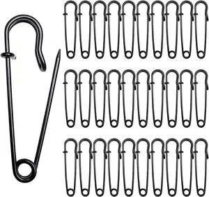 30 Pcs Large Safety Pins 2 Inch  Blanket Pins Big Safety Pin Steel Safety Pins for Blankets Clothes Crafts Leather Canvas, Black
