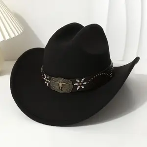 1pc Western Cowboy Hat with Embossed Bull Headband, 100% Polyester Lightweight Woven Cap Outdoor Activities, Hand Washable - No Feathers, Cowboy Accessories