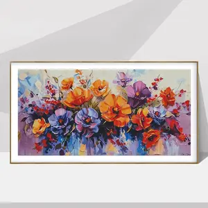 Flower Pattern Cross Stitch Kit, 1 Set 11CT Cross Stitch Printed Canvas, DIY Embroidery Kit for Beginners, Home Decor