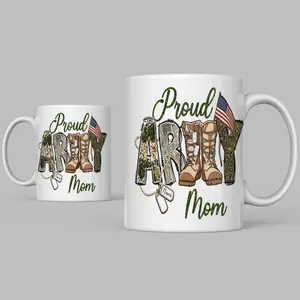 Proud Army Mom Mug, Military Mommy Coffee Cup, Patriotic Sublimation Design Inspired Gift Mugs for Soldier Mothers