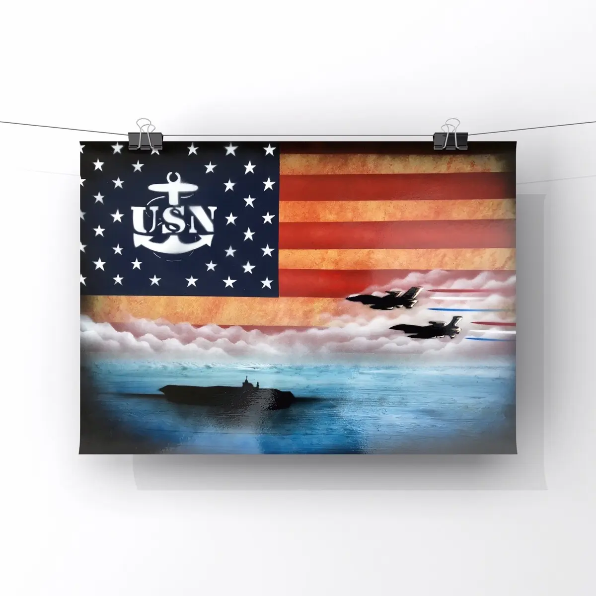Navy veteran American flag Art spray painted original