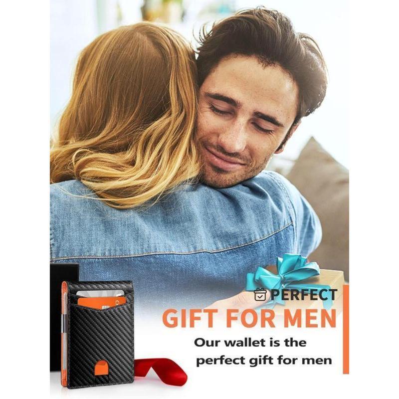 Men's carbon fiber textured card holder with card slots, ultra-thin card holder with bill clip, RFID shielded bi-fold card holder, ultra-thin credit card holder.
