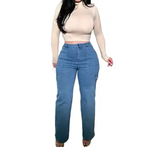 Cargo Stretchy Jeans Comfort Pockets Pants Bottom Everyday Cotton Womenswear