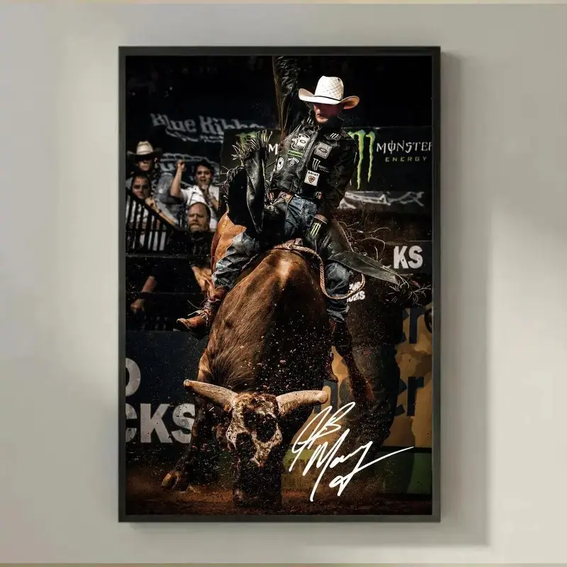 [Without Frame] Vintage Lane Frost Signed Rodeo Bull Rider Poster, Classic Western Wall Art Print, Decorative Home Decor Mountable Wall Decoration, Mount