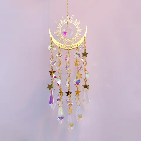 Crystal Sun Catcher, 1 pcs Glossy Suncatcher with Artificial Crystals, Handmade Rainbow Maker Indoor Outdoor Decor for Window Bedroom Courtyard Garden, Bless Gift