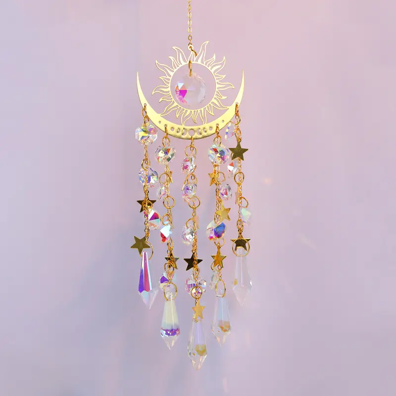 Crystal Sun Catcher, 1 pcs Glossy Suncatcher with Artificial Crystals, Handmade Rainbow Maker Indoor Outdoor Decor for Window Bedroom Courtyard Garden, Bless Gift