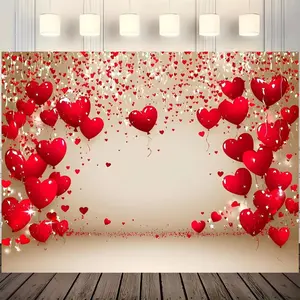 Heart Shaped Balloon Pattern Backdrop, 1 Count Romantic Red Heart Balloon Pattern Background Banner, Wall Decoration for Wedding Birthday Party, Ornaments, Shimmer Wall Backdrop