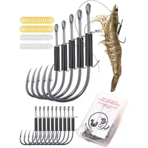 15/40 Packs Fishing Hooks - Live Shrimp Fishing Hooks |  Carbon Steel Barbed Hooks with 2 Sizes of Rubber Bands for Catfish and Bass,  Barbed Hooks Adapt to Various Fishing