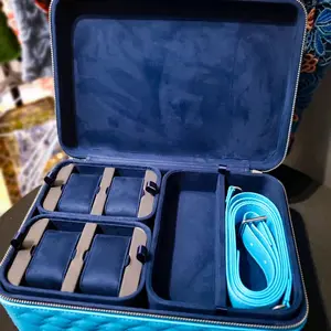 Sky Blue 3 Layer Jewelry Travel Case - Genuine Leather Organizer with Multiple Trays, Lightweight Design, Ideal for Travel and Gift Giving