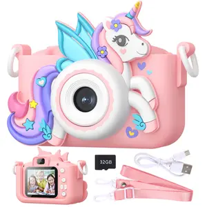 Multifunctional Digital Camera Toy with 5 Puzzle Games, Cute Unicorn Silicone Cover Camera, 1080P HD Lens, Family Selfie Photo, Recording Video for Kids
