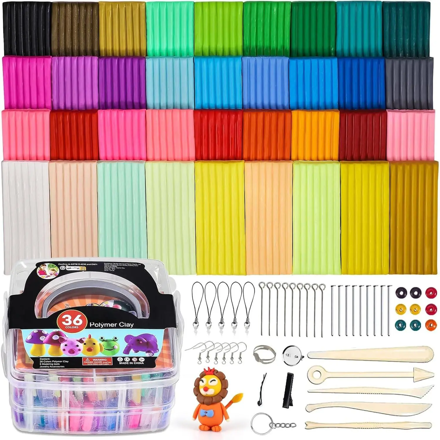 Polymer Clay Starter kit, Oven Bake Modeling Clay with Sculpting Tools, 36 colors, 1oz/block, 2.68 lbs