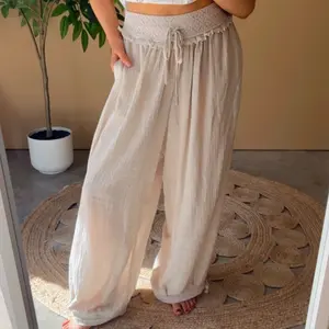 Cotton Gauze and Lace Drawstring  Pants