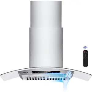 36 inch Wall Mount Range Hood, 900 CFM Kitchen Vent with Gesture & Remote Control, Ducted or Ductless, Stainless Steel with Tempered Glass