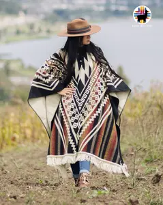 Patagonian Desert Alpaca Poncho Handcrafted Elegance 80% Alpaca 20% Acrylic One Size Fits Most Warmth Stylish Look for Women Men 48x38 Incheso