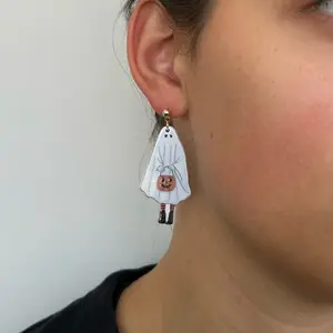 Silver & Gold Sheet Ghost Handmade Earrings - Vintage Inspired Halloween Jewelry for Cosplay and Disney Bounding