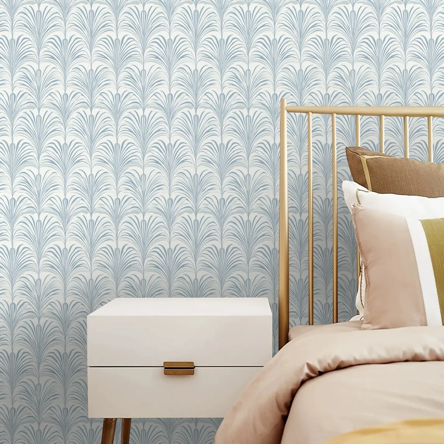 Light Blue Geometric Leaf Self-Adhesive Wallpaper Roll, Waterproof Peel & Stick, Easy Cut Application, Home Decor DIY, Bedroom Living Room