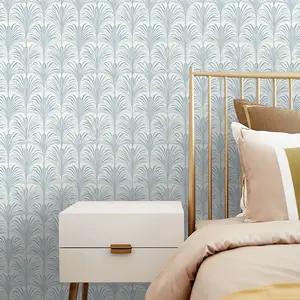 Light Blue Geometric Leaf Self-Adhesive Wallpaper Roll, Waterproof Peel & Stick, Easy Cut Application, Home Decor DIY, Bedroom Living Room