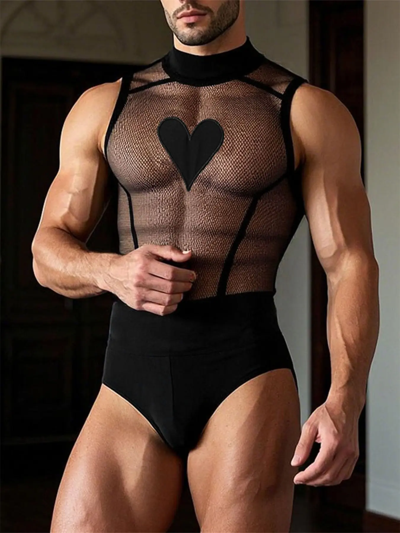INCERUN Men's Fashion Sexy Mesh Bodysuit, Sleeveless Heart Print Transparent Bodysuit, Casual Daily Wear, - TikTok Shop INCERUN Men's Fashion Sexy Mesh Bodysuit, Sleeveless Heart Print Transparent Bodysuit, Casual Daily Wear, - TikTok Shop