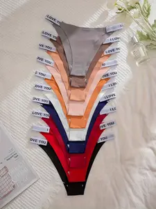 Women's 10pcs Letter Tape High Waist Thong, Soft Comfy Breathable Panties for Daily Wear, Ladies Underwear for All Seasons, Fashion Comfy Underwear