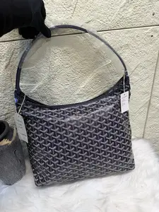 Pre-owned Goyard Hobo Bag Navy Blue with Goyardine Embossed Pattern Classic Hobo Style High Quality Leather Perfect for Everyday Use