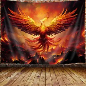 Fantasy Phoenix Bird Tapestry for Men, Red Anime Animal Hippie Tapestry Wall Hanging for Bedroom, Aesthetic Cool Tapestry Beach Blanket College Dorm Home Decor
