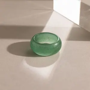 Thick Jade Ring by Caitlyn Minimalist - Chunky Green Crystal Stacking Ring - Boho Statement Ring - Natural Gemstone Jewelry - Gift for Her