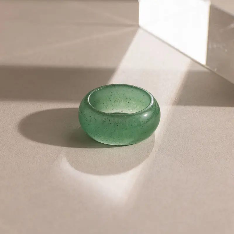 Thick Jade Ring by Caitlyn Minimalist - Chunky Green Crystal Stacking Ring - Boho Statement Ring - Natural Gemstone Jewelry - Christmas Gift for Her