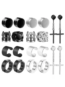 1 Pairs of Men's Fashionable Ear Hole Free Magnet Zircon Stainless Steel False Earring Set Unisex Non Piercing Clip Earrings Stud Earrings Jewelry Magnetic Stud Earrings
