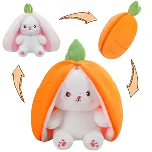 Carrot Bunny 2-in-1 Transformable Design Ultra Soft Fabric Stuffed Animal Perfect for Cuddling Gifting or Decorating Your Bed Shelf Kawaii Charm Huggable Collectible