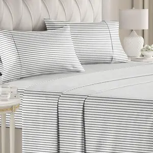 CGK Linens Luxuriously Soft 4-Piece Striped Sheet Set - Wrinkle-Resistant, Printed Pattern in Gray Stripes, Size Full