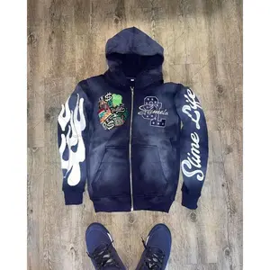 Retro Takashi Harajuku Fashion Brand Clothing Colorful Personalized Letters Oversized Zipper Sweatshirt Casual Loose Hoodie Men