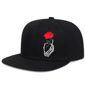 Unisex Skull Finger Rose Embroidered Hip Hop Hat Outdoor Sport Adjustable Sunscreen Leisure Hat Spring Autumn Travel Tourism Beach Vacation