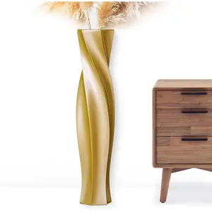 Tall Vases - 23.6" Tall Floor Vase for Home Decor, Floor Vases, Black Hexagon Twist Floor Vase, Fits Into Hay/Pampas Grass, Living Room, Office, Wedding Decor (Resin Gold)