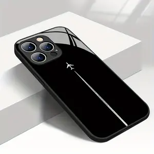 High-end fashion trend simple airplane pattern mobile phone case suitable for iPhone17 16 15 14 13 12 11 Pro Max, stylish design, glass shell, high-end feel